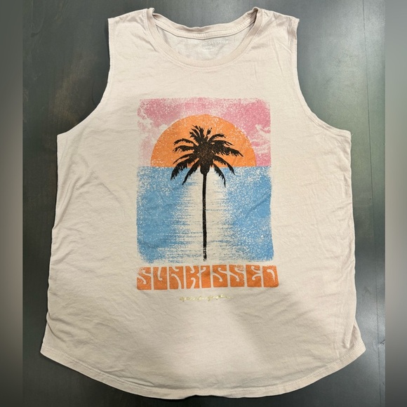 EUC Spiritual Gangster Tan Cream Coachella Rocker Muscle Tank Size Large - Picture 1 of 3